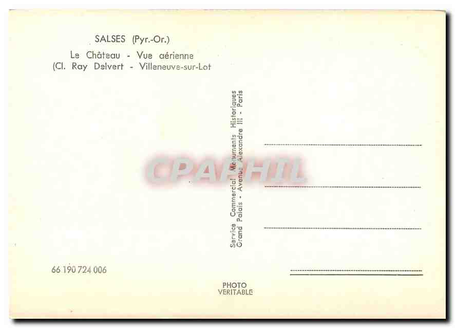 CPM Salses Pyr Or Le Chateau Vue aerienne Ray Delvert Villeneuve sur lot  — Rückseite