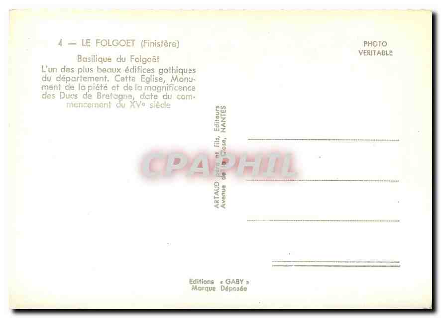 CPA Le Folgoet Finistere Basilique du Folgoet  — Rückseite