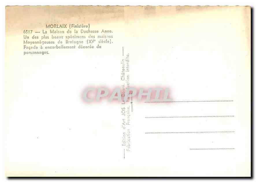 CPA Morlaix Finistere La Maison de la Duchesse Anne  — Rückseite