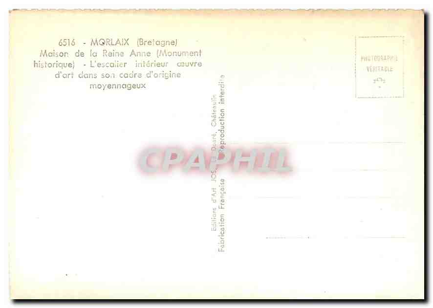 CPA Morlaix Bretagne Maison de la Reine Anne  — Rückseite