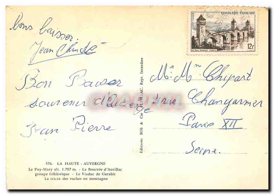CPM Le Puy Mary La Bourree d'Aurillac groupe folklorique Vaches — Rückseite
