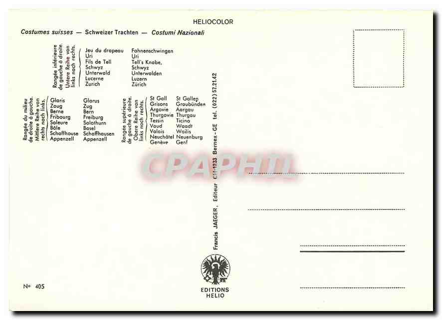 CPM Costumes suisses  — Rückseite