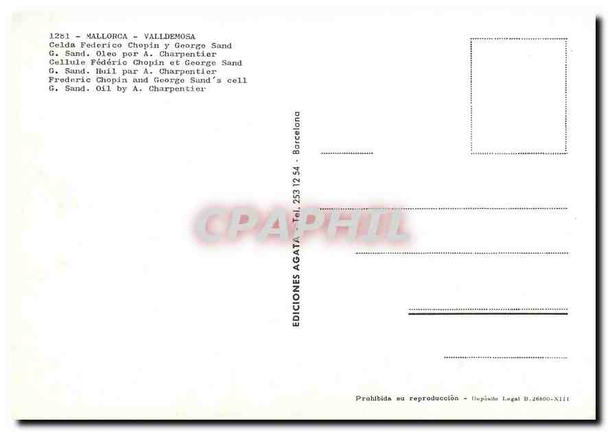 CPM Mallorca Valldemosa Celda Federico Chopin y George Sand  — Verso