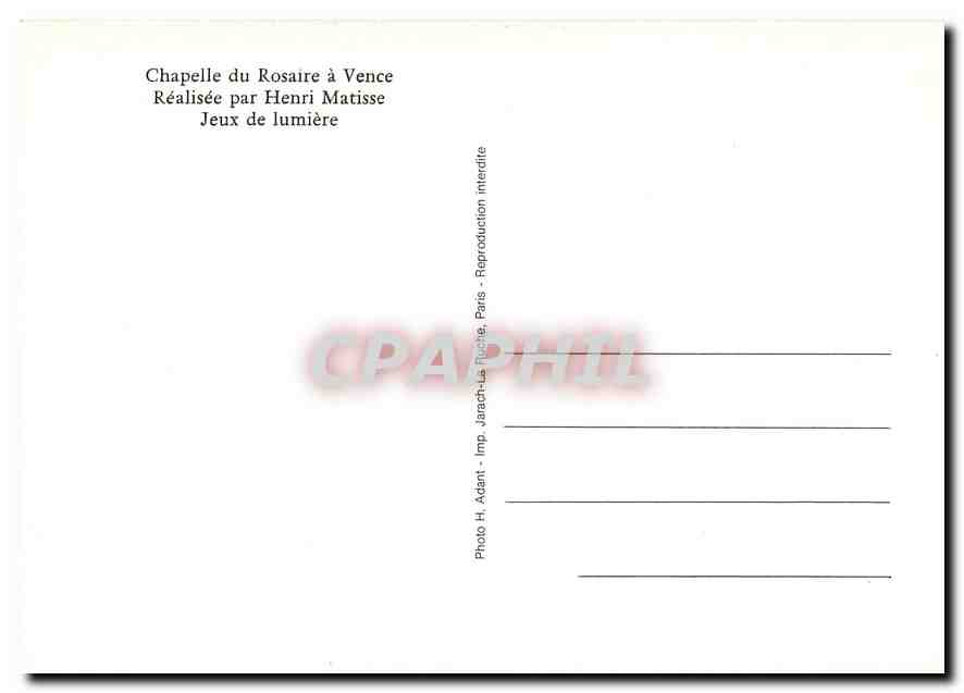 CPM Chapelle du Rosaire a Vence Realisee par Henri Matisse Jeux de lumiere  — Rückseite