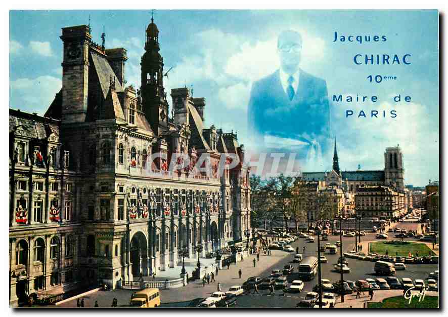 CPM Paris L'Hotel de Ville et Notre Dame Jacques Chirac Maire de Paris