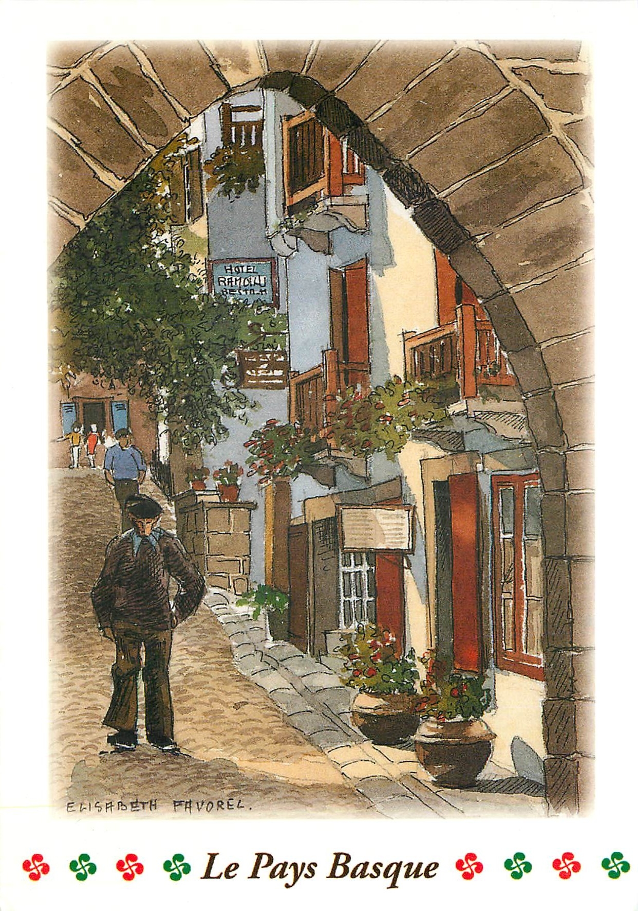 CPM Aquarelle Elisabeth Favoirel Saint Jean Pied de Port 