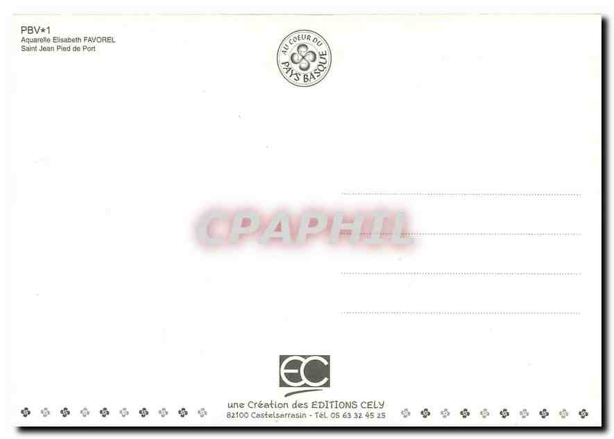 CPM Aquarelle Elisabeth Favoirel Saint Jean Pied de Port  — Verso