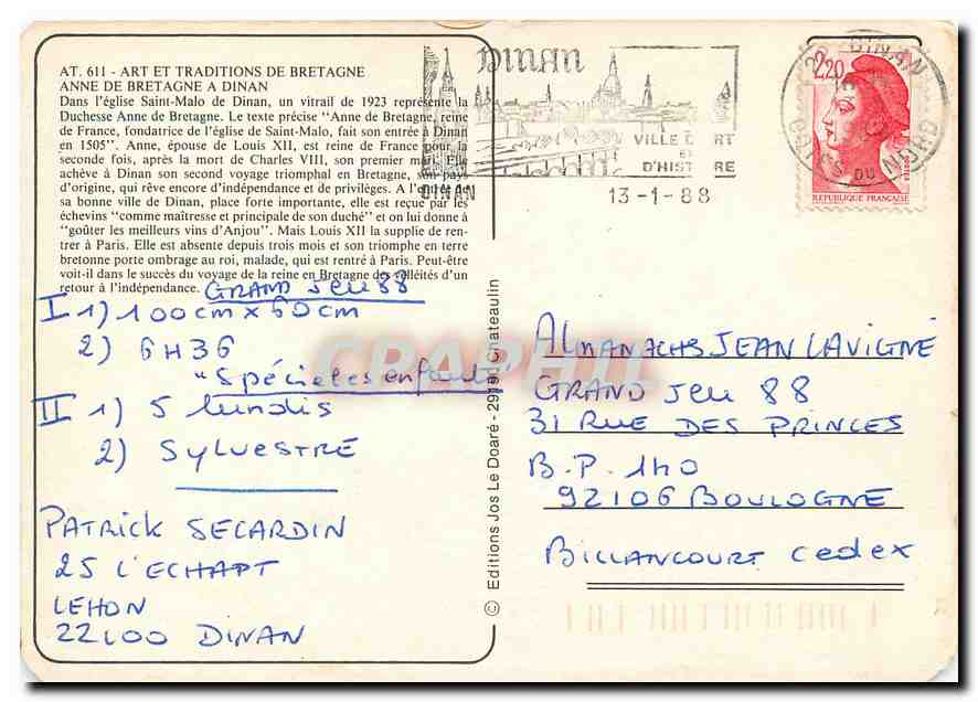 CPM La Duchesse Anne de Bretagne a Dinan  — Rückseite