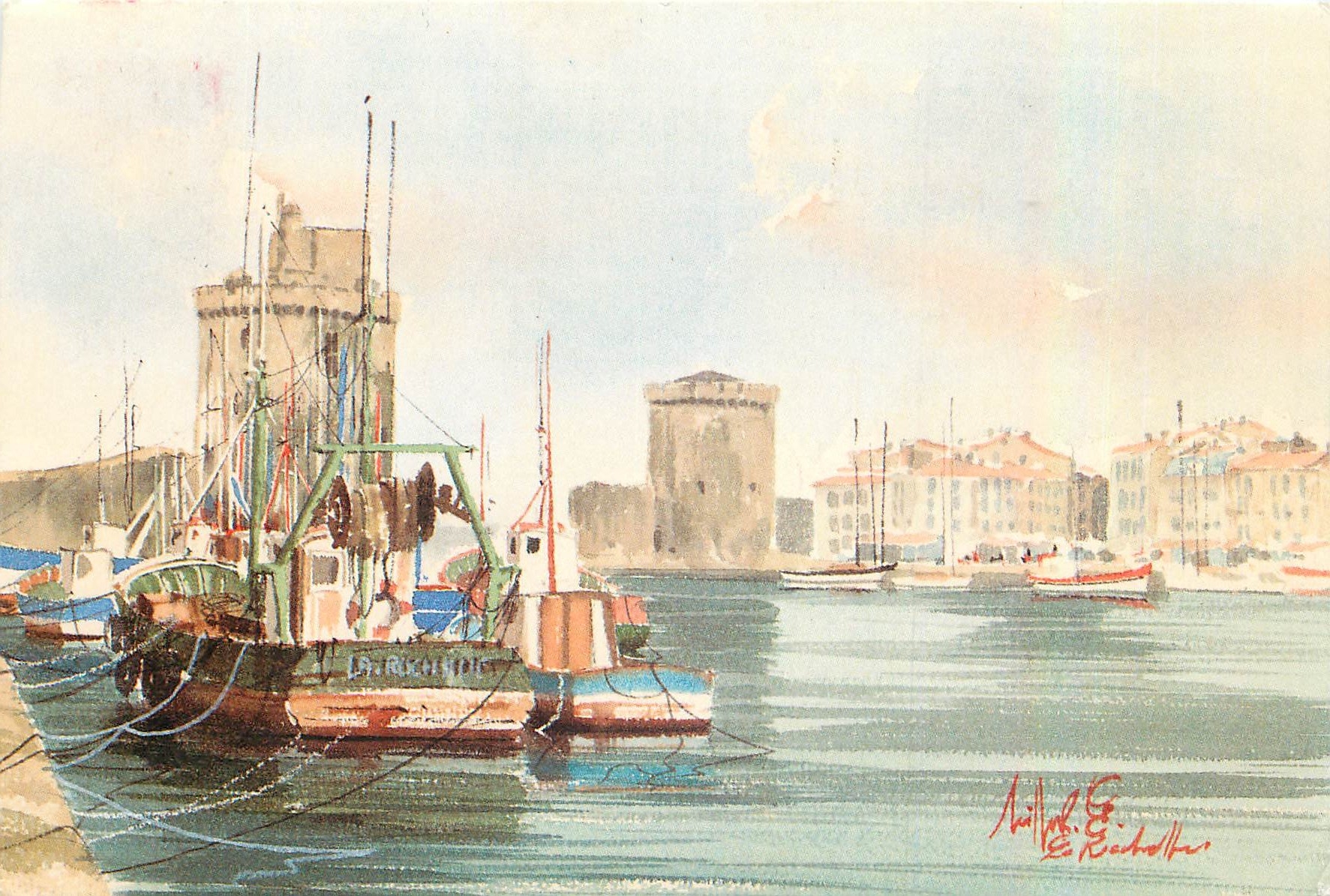 CPM Charente Maritime Le port de la Rochelle Aquarelle de Jean Michel Seiller 