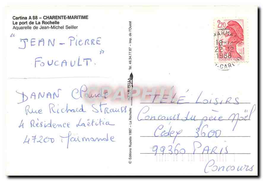 CPM Charente Maritime Le port de la Rochelle Aquarelle de Jean Michel Seiller  — Rückseite