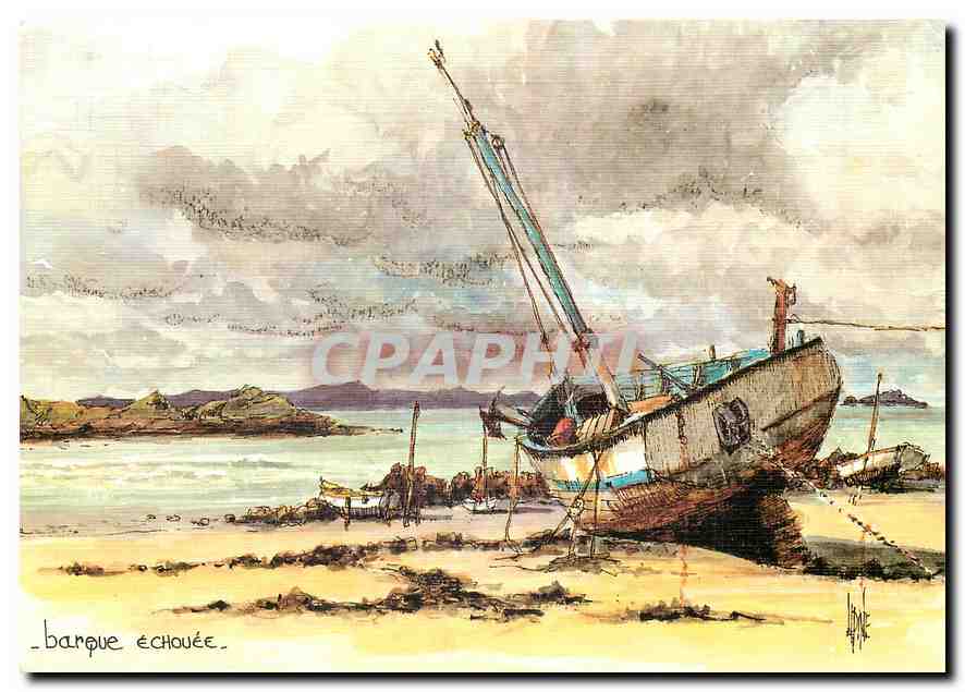CPM Barque Achouee Aquarelle Originale de Robert Lepine 