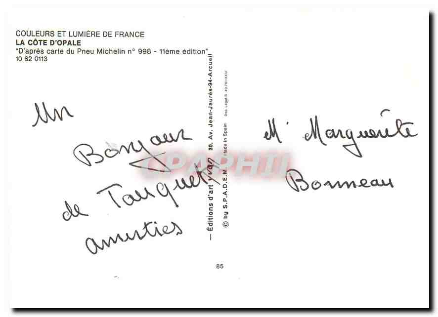 CPM La Cote d'Opale D'apres carte du Pneu Michelin  — Rückseite