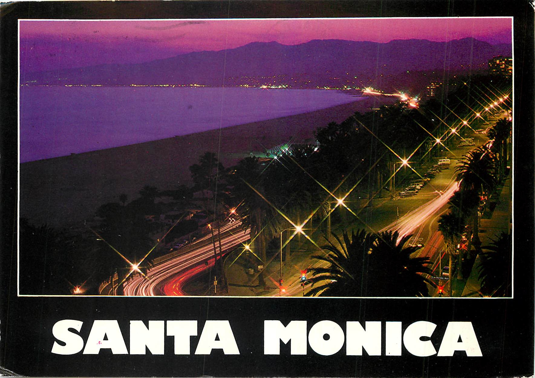 CPM Santa Monica California Palisades Park at dusk overlooking beautiful Santa Monica Bay 