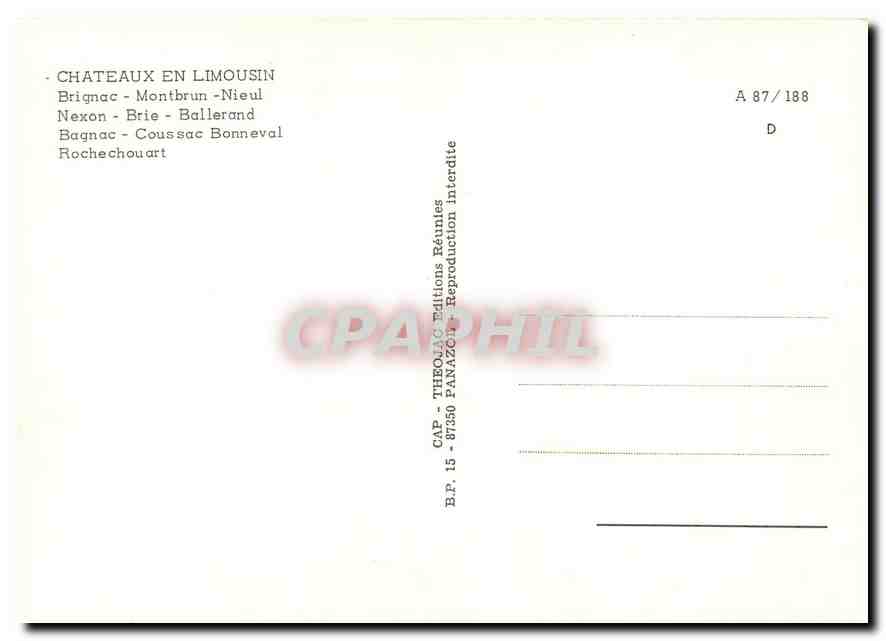 CPM Chateaux en Limousin Brignac Montbrun Nieul Nexon Brie Ballerand Bagnac Coussac Bonneval Rocheco — Back