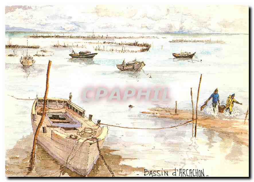 CPM Bassin d'Arcachon Les Landes Aquarelle originale de Robert Lepine 