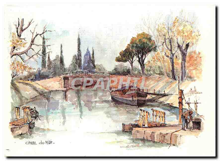 CPM Canal du Midi Aquarelle Originale de Robert Lepine 