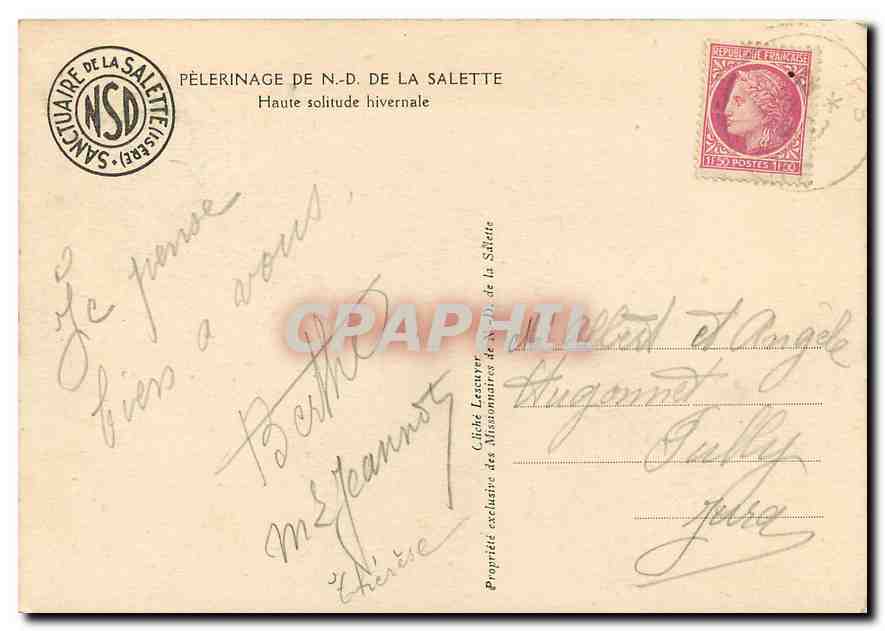 Pèlerinage de N.D. de la Salette — Haute solitude hivernale — Sanctuaire de la Salette (Isère) — Rückseite