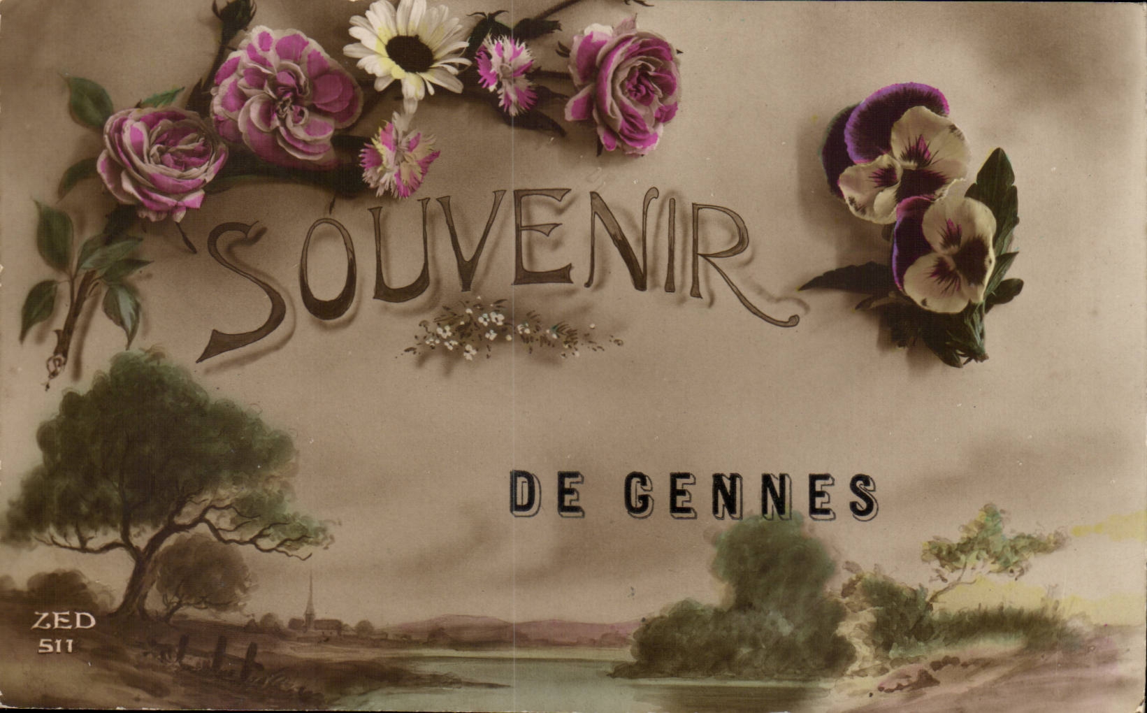Gennes-Souvenir de Gennes- Fleurs-CPA