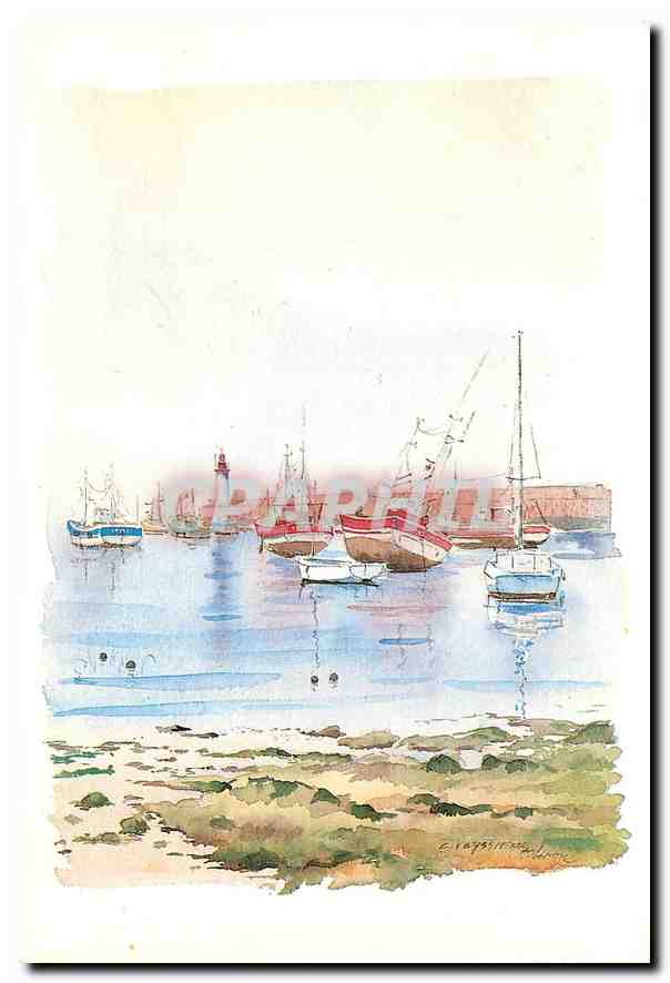 CPM Ile d'Oleron Maree montante dans le port de la Cotiniere Aquarelle de Claude Veyssiere 