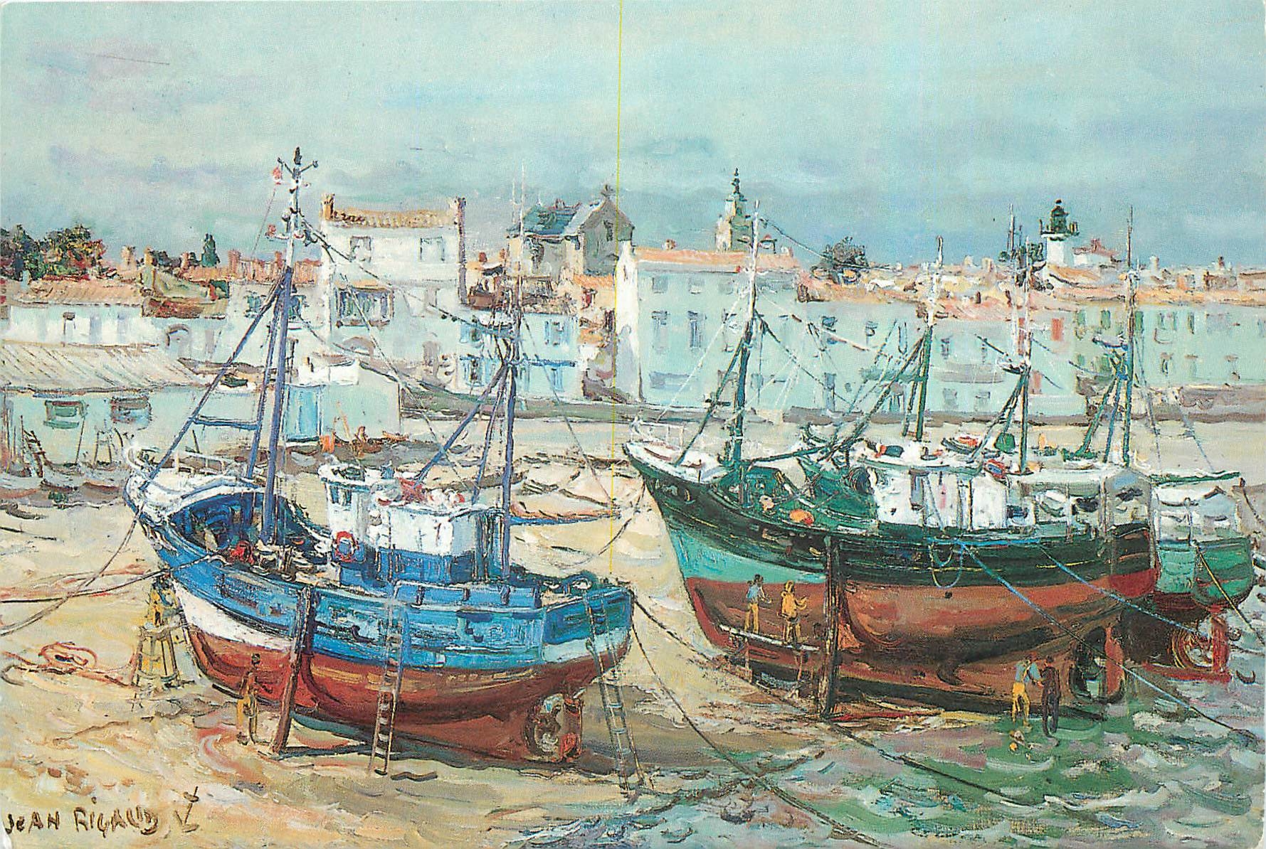 CPM Ile d'Yeu Vendee Port Joinville les chalutiers au Carenage Huile de Jean Rigaud 