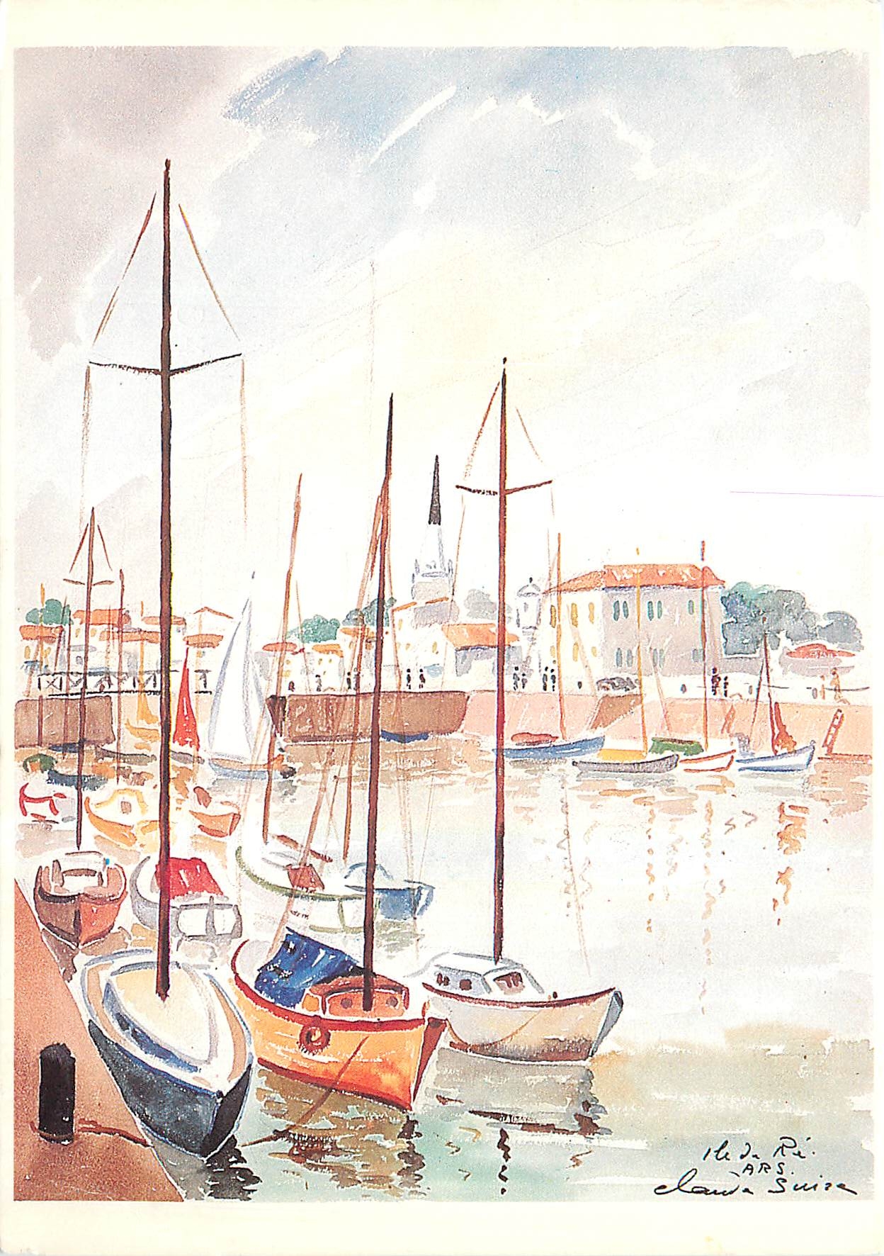 CPM Ile de Re Le Port d'Ars Aquarelle de Claude Suire 