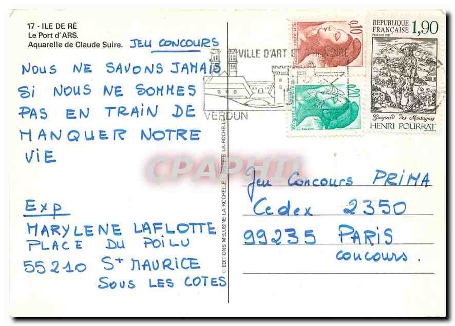 CPM Ile de Re Le Port d'Ars Aquarelle de Claude Suire  — Verso
