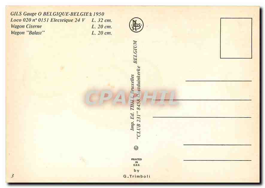 CPM Gils Gauge O Belgique-Belgie Wagon Citerne Train — Verso