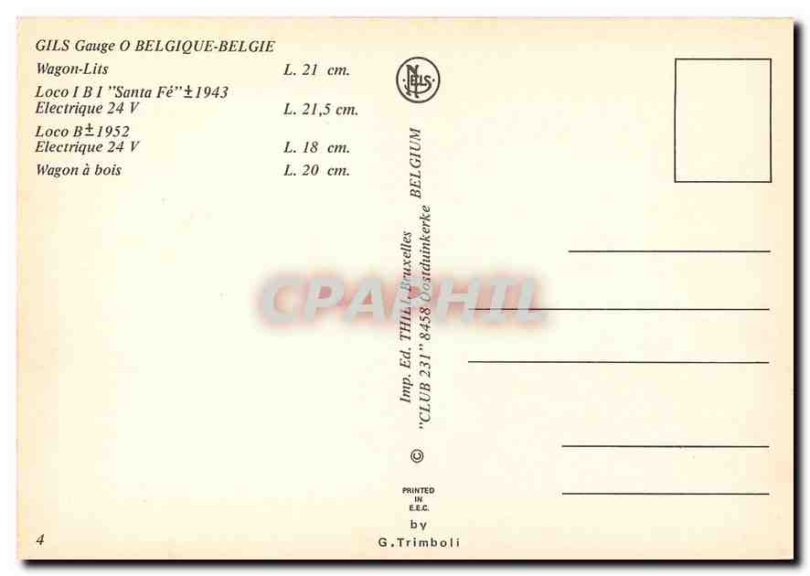 CPM Gils Gauge O Belgique-Belgique-Belgie Wagon Lits Train — Verso