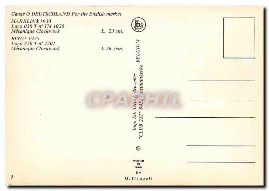 CPM Gauge O Deustchland for the English Market Train — Verso