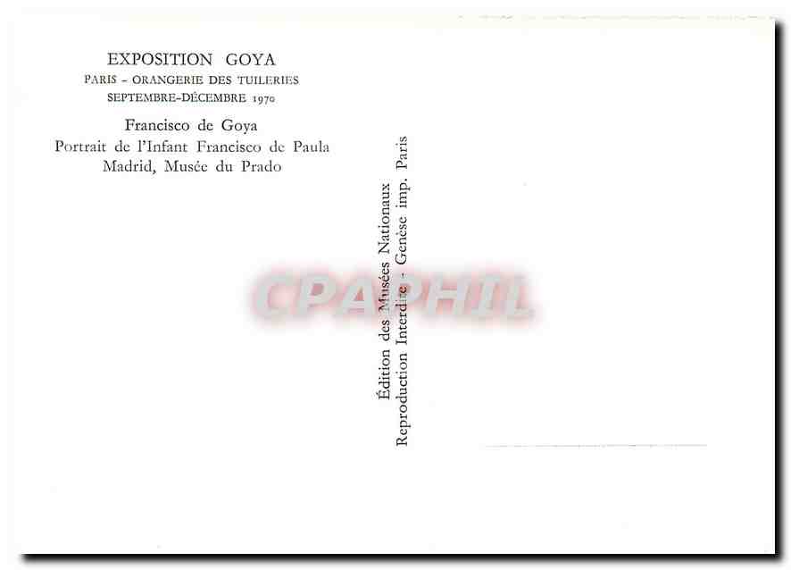 CPM Exposition Goya Paris Francisco de Goya Portrait de l'Infant Francisco de Paula  — Rückseite
