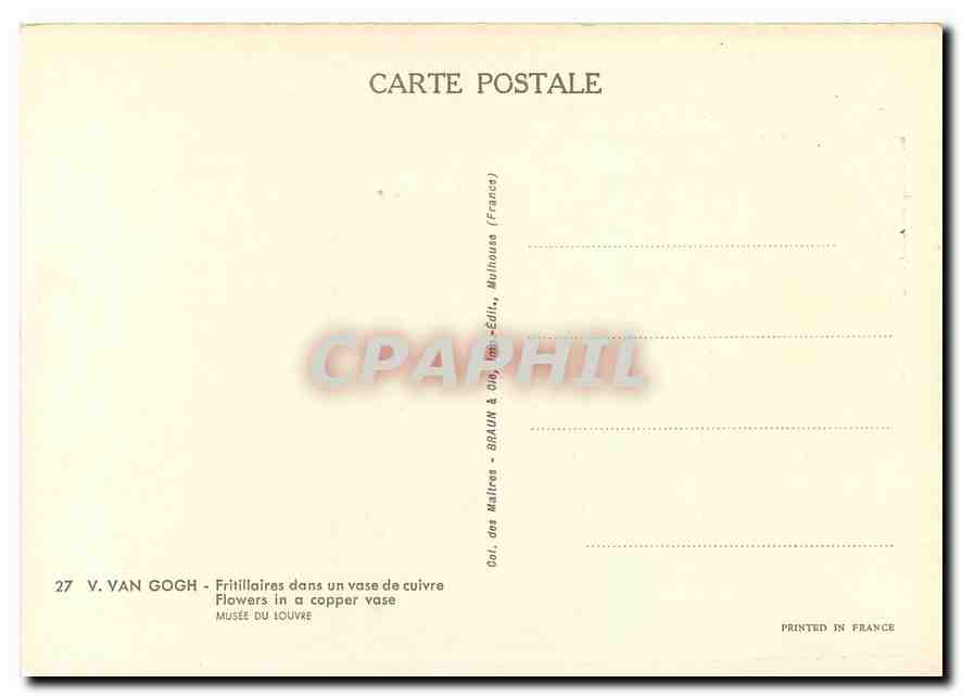 CPM V Van Gogh Fritillaires dans un vase de cuivre Musee du Louvre  — Verso