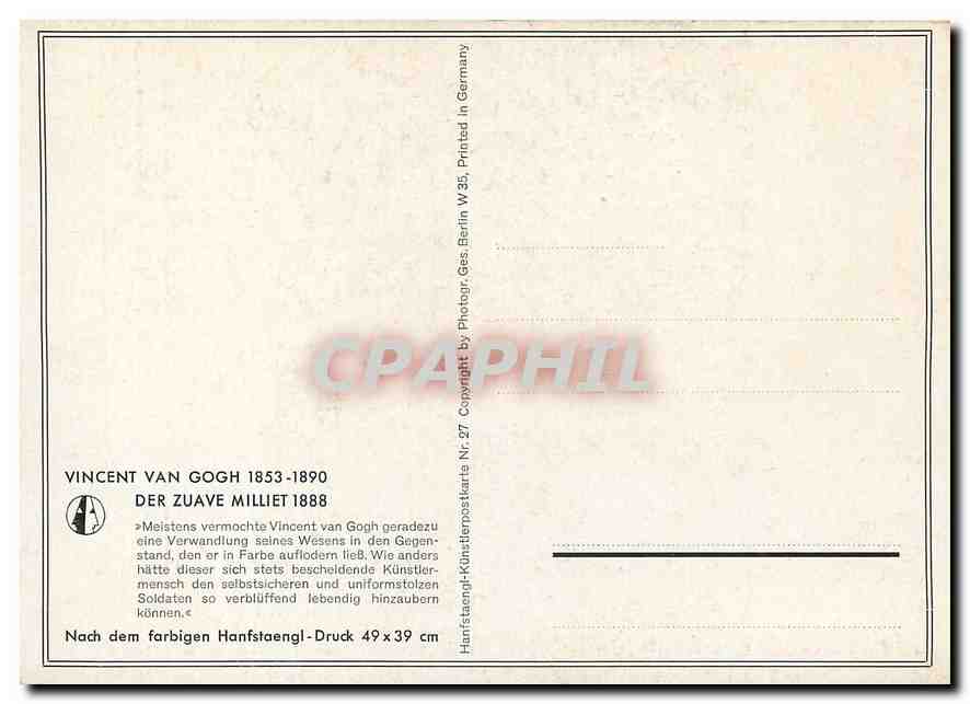 CPM Vincent Van Gogh 1853 1890 Der Zuave Milliet 1888  — Rückseite