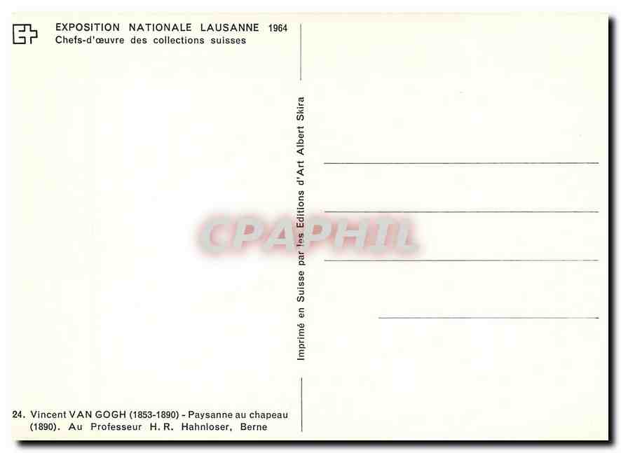 CPM Vincent Van Gogh 1853 1890 Paysanne au chapeau Exposition Nationale Lausanne  — Verso
