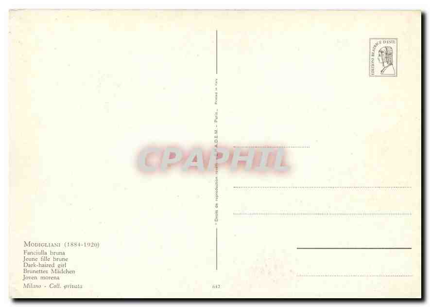 CPM Modigliani 1884 1920 Fanciulla bruna  — Rückseite