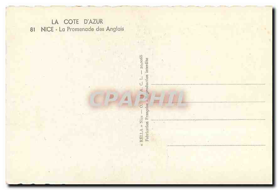 CPM La Cote d'Azur Nice La Promenade des Anglais  — Rückseite