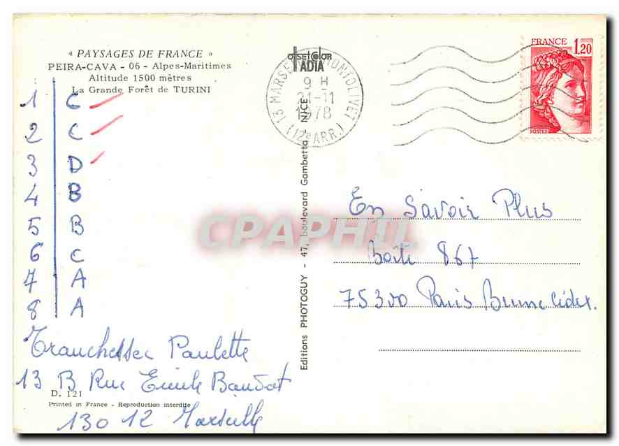 CPM Peira Cava Alpes Maritimes La Grande Foret de Turini  — Verso