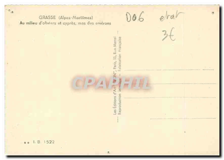 CPM Grasse Alpes Maritimes Au millieu d'oliviers et cypres mas des environs  — Rückseite