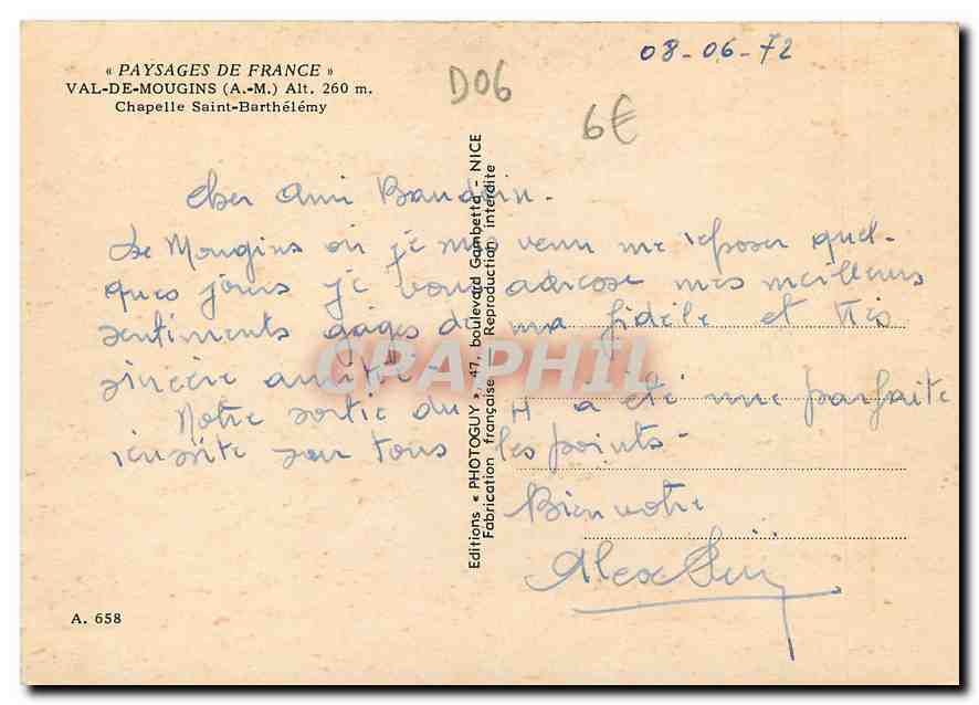 CPM Val de Mougins Am Chapelle Saint Barthelemy  — Rückseite