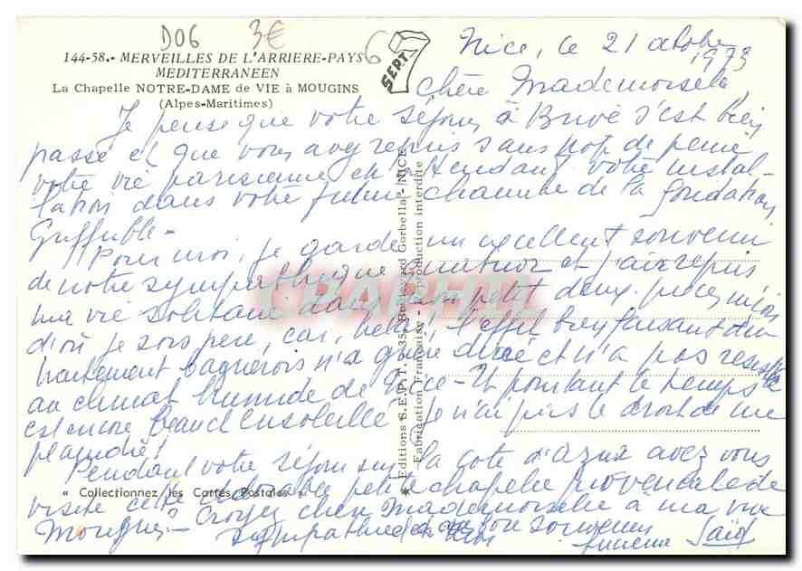 CPM La Chapelle Notre Dame de Vie a Mougins Alpes Maritimes  — Rückseite