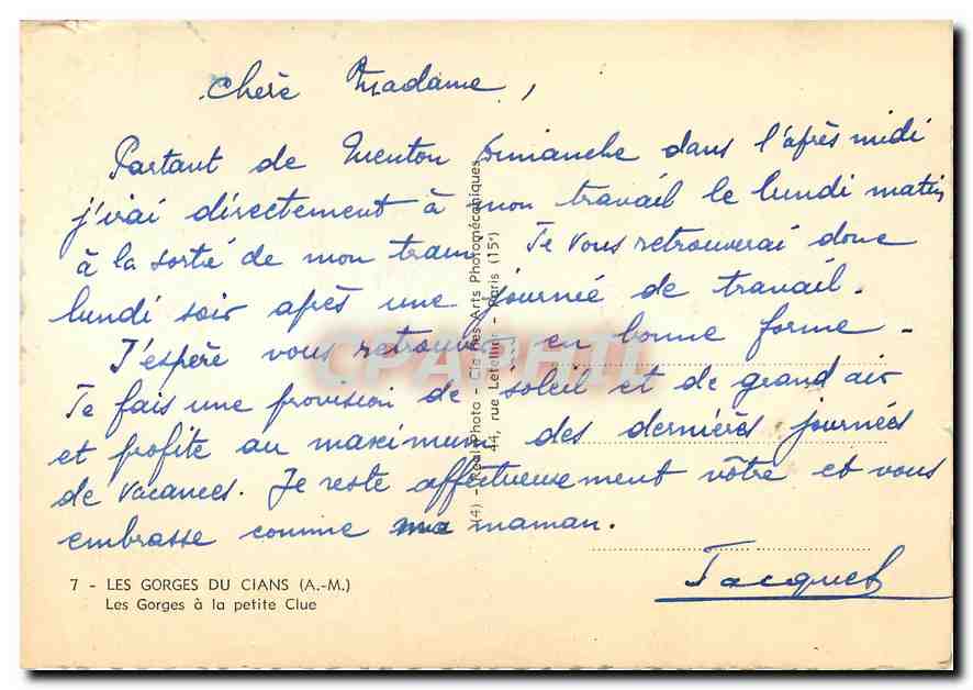 CPM Les Gorges du Cians AM Les Gorges a la petite clue  — Rückseite
