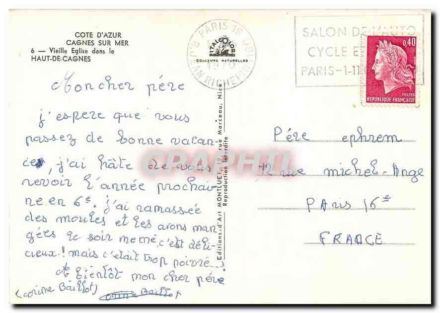 CPM Cote d'Azur Cagnes sur Mer Vieille Eglise dans le Haut de Cagnes  — Verso