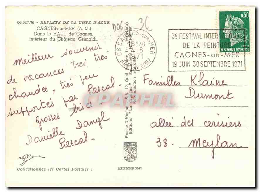 CPM Cagnes sur Mer AM Dans le Haut de Cagnes  — Verso