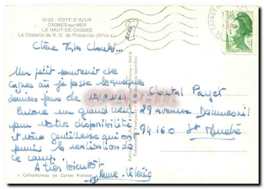 CPM Cote d'Azur Cagnes sur Mer Le Haut de Cagnes  — Rückseite