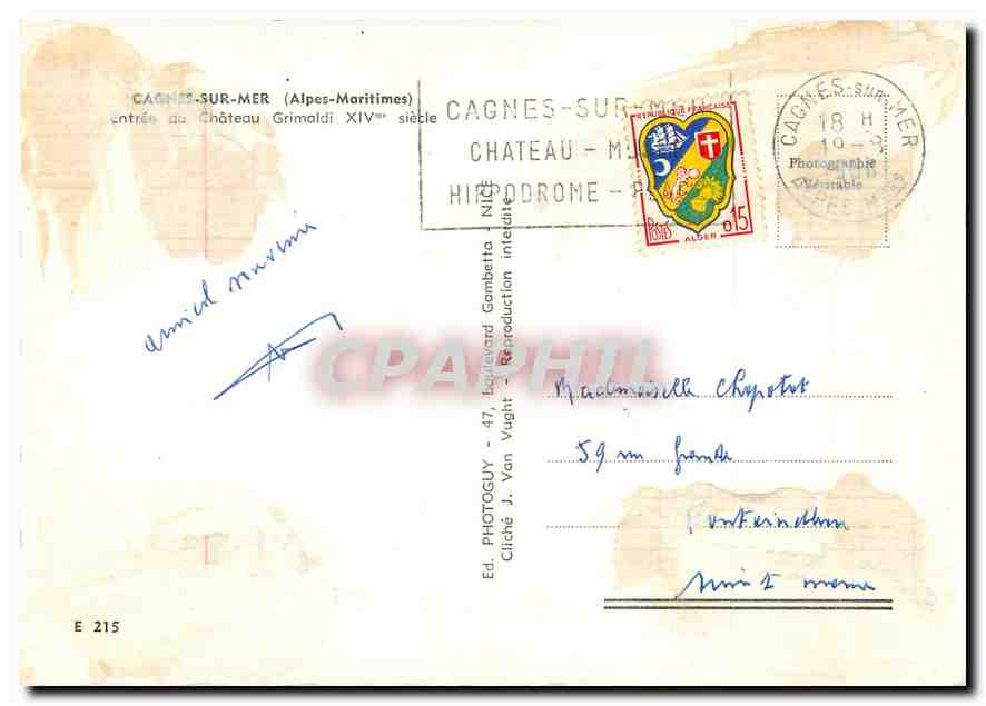 CPM Cagnes sur Mer Alpes Maritimes  — Verso