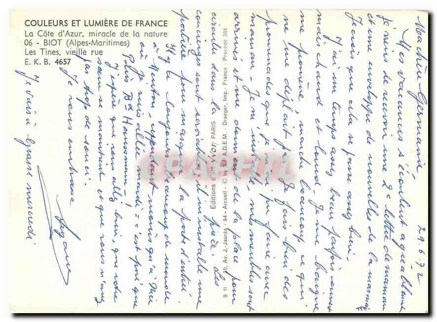 CPM La Cote d'Azur miracle de la nature Biot Alpes Maritimes  — Rückseite