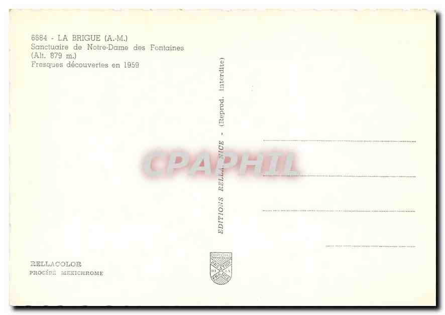 CPM La Brigue AM Sanctuaire de Notre Dame de Fontaines  — Verso
