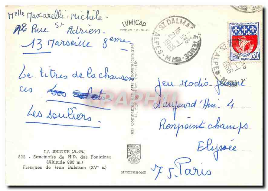 CPM La Brigue AM Sanctuaire de ND des Fontaines  — Rückseite