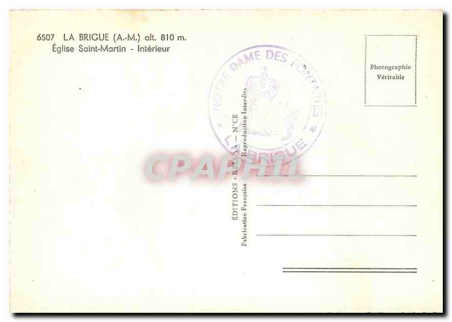 CPM La Brigue AM Eglise Saint Martin Interieur  — Verso