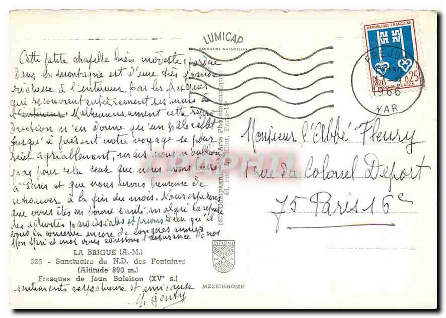 CPM La Brigue AM Sanctuaire de ND des Fontaines  — Verso