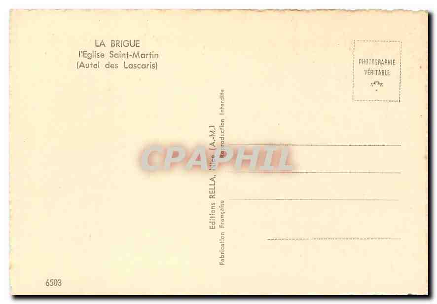 CPM La Brigue L'Eglise Saint Martin Autel des Lascaris  — Verso